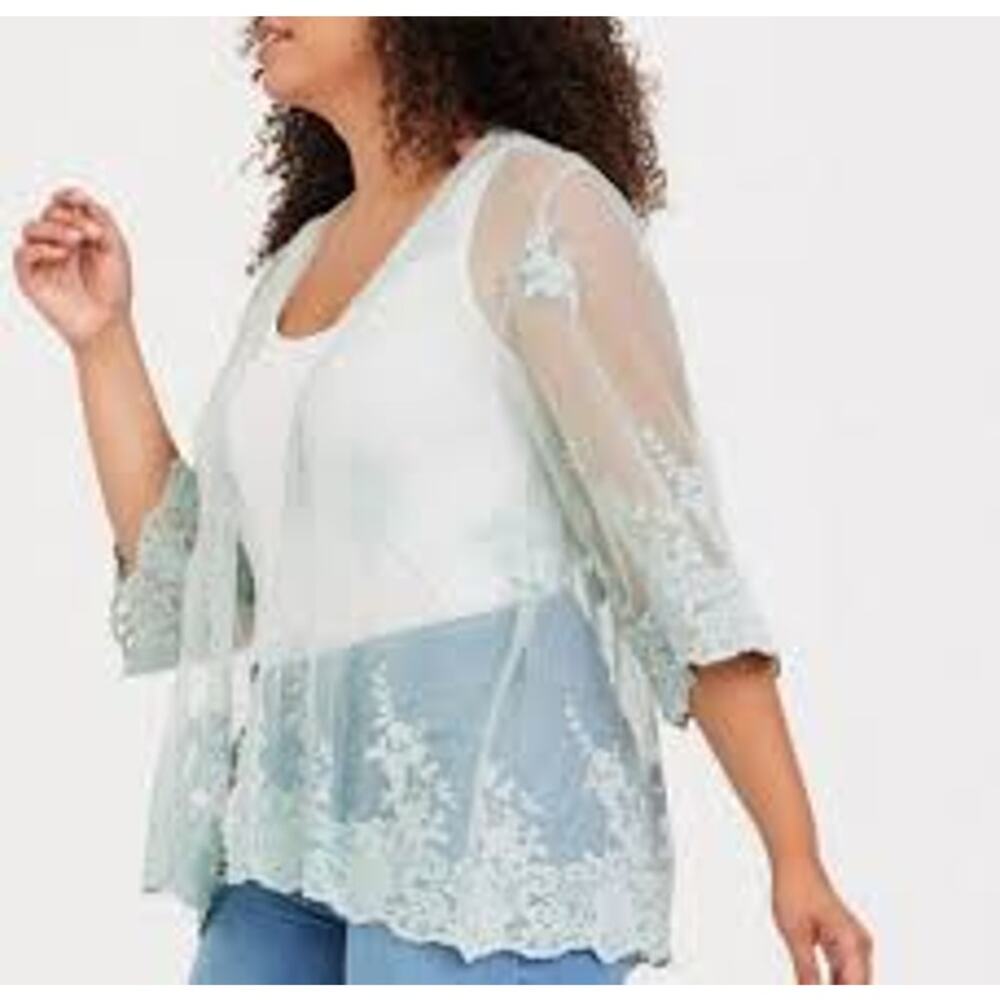 Torrid Fairy Ethereal Kimono Sheer Mesh Lace Mint Dainty Open Festival Women 1/2